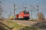 br-6189-siemens-es-64-f4/261146/189-011-0-db-schenker-rail-deutschland 189 011-0 DB Schenker Rail Deutschland AG mit einem Containerzug in Vietznitz und fuhr in Richtung Nauen weiter. 18.04.2013