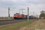 189 006-0 DB Schenker Rail Deutschland AG mit einem Containerzug in Vietznitz und fuhr in Richtung Friesack weiter.