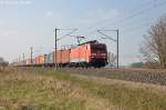 br-6189-siemens-es-64-f4/263541/189-003-7-db-schenker-rail-deutschland 189 003-7 DB Schenker Rail Deutschland AG mit einem Containerzug in Vietznitz und fuhr in Richtung Nauen weiter. 25.04.2013