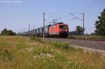 189 021-9 DB Schenker Rail Deutschland AG mit dem KLV  LKW Walter  in Vietznitz und fuhr in Richtung Nauen weiter. 23.07.2013