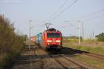 189 006-0 DB Schenker Rail Deutschland AG mit einem METRANS Containerzug in Demker und fuhr in Richtung Magdeburg weiter. 19.04.2014
