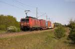 189 011-0 DB Schenker Rail Deutschland AG mit einem Metrans-Containerzug in Stendal und fuhr in Richtung Salzwedel weiter.