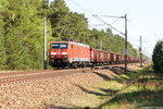 189 063-1 DB Cargo mit einem E-Wagen Ganzzug bei Friesack und fuhr weiter in Richtung Wittenberge.