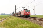 189 058-1 DB Cargo mit einem fast leeren Autotransportzug bei Brandenburg und fuhr weiter in Richtung Werder(Havel).