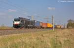 ES 64 F4 - 806 (189 806-3) MRCE Dispolok GmbH fr DB Schenker Rail Deutschland AG mit einem Containerzug in Vietznitz und fuhr in Richtung Friesack weiter. 25.04.2013