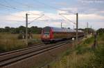 RE1 (RE 18128) von Cottbus nach Magdeburg Hbf in Brandenburg und geschoben hatte die 182 002-6. 13.08.2013