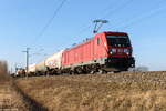 br-6187-bombardier-traxx-f140-ac3/686857/187-147-db-cargo-mit-dem 187 147 DB Cargo mit dem umgeleiteten Mischer (EZ 51002) von Maschen Rbf nach Seddin Einf Nord in Nennhausen. 21.01.2020