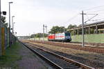 147 566-4 DB Fernverkehr mit der Wagenlok 187 142-5 in Großwudicke und fuhr weiter in Richtung Rathenow. 20.09.2018