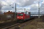 185 353-0 holte aus dem Brandenburger Güterbahnhof einen Drahtrollengüterzug ab und fuhr in Richtung Magdeburg weiter.