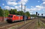 185 271-4 DB Schenker Rail Deutschland AG mit einem Containerzug in Rathenow. Nach der Überholung von zwei ICE´s und dem Rheingold Leerzug, ging die Fahrt in Richtung Stendal weiter. 28.05.2012