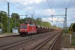 185 292-0 DB Schenker Rail Deutschland AG mit einem Facns Ganzzug in Niederndodeleben und fuhr in Richtung Helmstedt weiter.