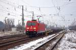 185 206-0 (HU 11|02|2013) DB Schenker Rail Deutschland AG mit dem KLV  DB SCHENKERhangartner  in Priort und fuhr in Richtung Golm weiter. 14.02.2013