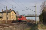 185 316-7 DB Schenker Rail Deutschland AG mit einem Schienen Gterzug in Vietznitz und fuhr in Richtung Friesack weiter. 20.04.2013