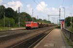 185 375-3 DB Schenker Rail Deutschland AG mit einem Facns Ganzzug in Niederndodeleben und fuhr in Richtung Braunschweig weiter. 08.08.2014