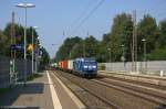 152 134-3  Intermodal  DB Schenker Rail Deutschland AG mit einem Containerzug in Bienenbüttel und fuhr weiter in Richtung Uelzen. 05.09.2014
