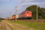 139 285-1 EGP - Eisenbahngesellschaft Potsdam mbH mit einem Containerzug bei Rathenow und fuhr in Richtung Stendal weiter.