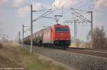 185 605-3 Alpha Trains für HGK - Häfen und Güterverkehr Köln AG [HGK 2063] mit einem Kesselzug  Umweltgefährdender Stoff, flüssig  in Vietznitz und fuhr in Richtung Nauen weiter. 16.04.2013