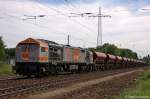 V 330.4 (250 004-9) hvle - Havellndische Eisenbahn AG mit einem OHE Facs Ganzzug in Satzkorn, in Richtung Priort unterwegs. 26.05.2012