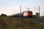 185 605-3 Alpha Trains für HGK - Häfen und Güterverkehr Köln AG [HGK 2063] mit einem Kesselzug  Umweltgefährdender Stoff, flüssig  in Vietznitz und fuhr in Richtung Nauen weiter. 13.09.2013