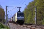ES 64 F - 902 (152 197-0) ITL Eisenbahn GmbH mit einem Containerzug bei Nennhausen und fuhr in Richtung Wustermark weiter. 28.04.2012