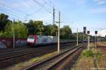 185 598-0 ITL Eisenbahn GmbH mit einem Containerzug in Rathenow und fuhr in Richtung Stendal weiter. 12.06.2012