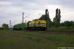 Lok 03 (202 494-1) KCL - KUBE CON logistics GmbH mit leeren Holzzug in Stendal(Wahrburg) und fuhr in Richtung Rathenow weiter. 24.05.2013