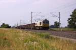 247 042-5 (266 442-3) ECR - Euro Cargo Rail SAS fr MEG - Mitteldeutsche Eisenbahn GmbH mit einem MEG E-Wagen Ganzzug in Vietznitz und fuhr in Richtung Nauen weiter. 24.07.2013