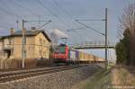 482 017-1 SBB Cargo mit einem Holzzug in Vietznitz und fuhr in Richtung Friesack weiter. 16.04.2013