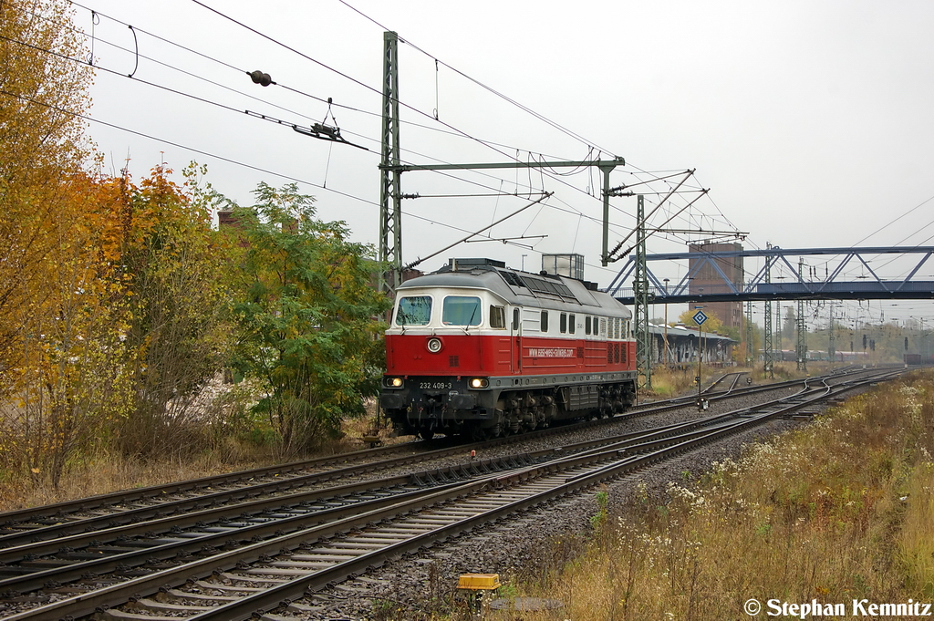 232 409-3 DB Schenker Rail Deutschland AG wartete im Brandenburger Hbf auf die Einfahrt Erlaubnis in den Brandenburger Gbf um dort einen Gterzug zu holen und diesen nach Brandenburger-Altstadt zu bringen. 22.10.2012