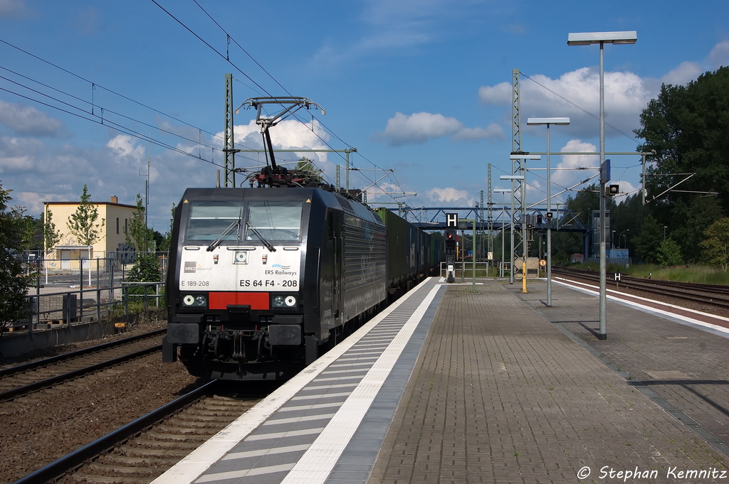 ES 64 F4 - 208 (189 208-2) MRCE Dispolok GmbH fr ERSR - ERS Railways B.V. mit dem DGS 42330 von Poznan Franowo nach Rotterdam Maasvlakte West in Brandenburg. 04.06.2013