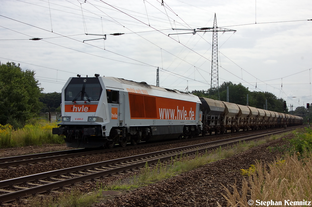 V 490.2 (264 012-6) hvle - Havellndische Eisenbahn AG mit einem hvle eignenden Fcs Ganzzug in Satzkorn und fuhr in Richtung Priort weiter. 17.08.2012