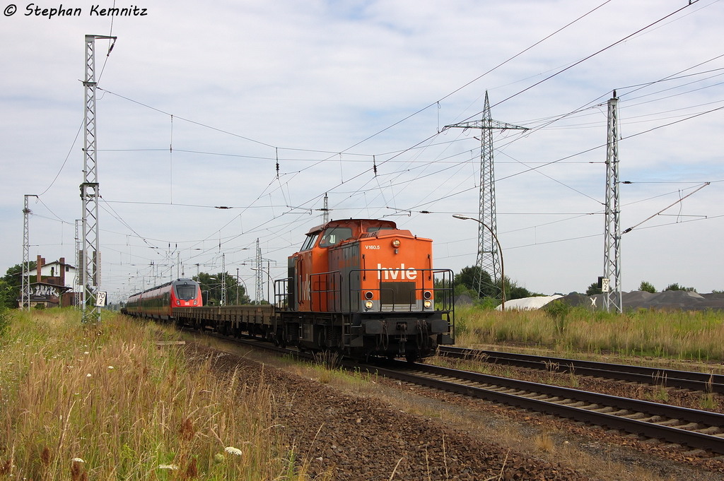 V160.5 (203 143-3) hvle - Havellndische Eisenbahn AG mit zwei Talent 2 Triebwagen fr die Werdenfelsbahn in Satzkorn und fuhr in Richtung Golm weiter. Bei den zwei Triebwagen handelte sich um die 2442 730-0 und 2442 231-3. 01.08.2013