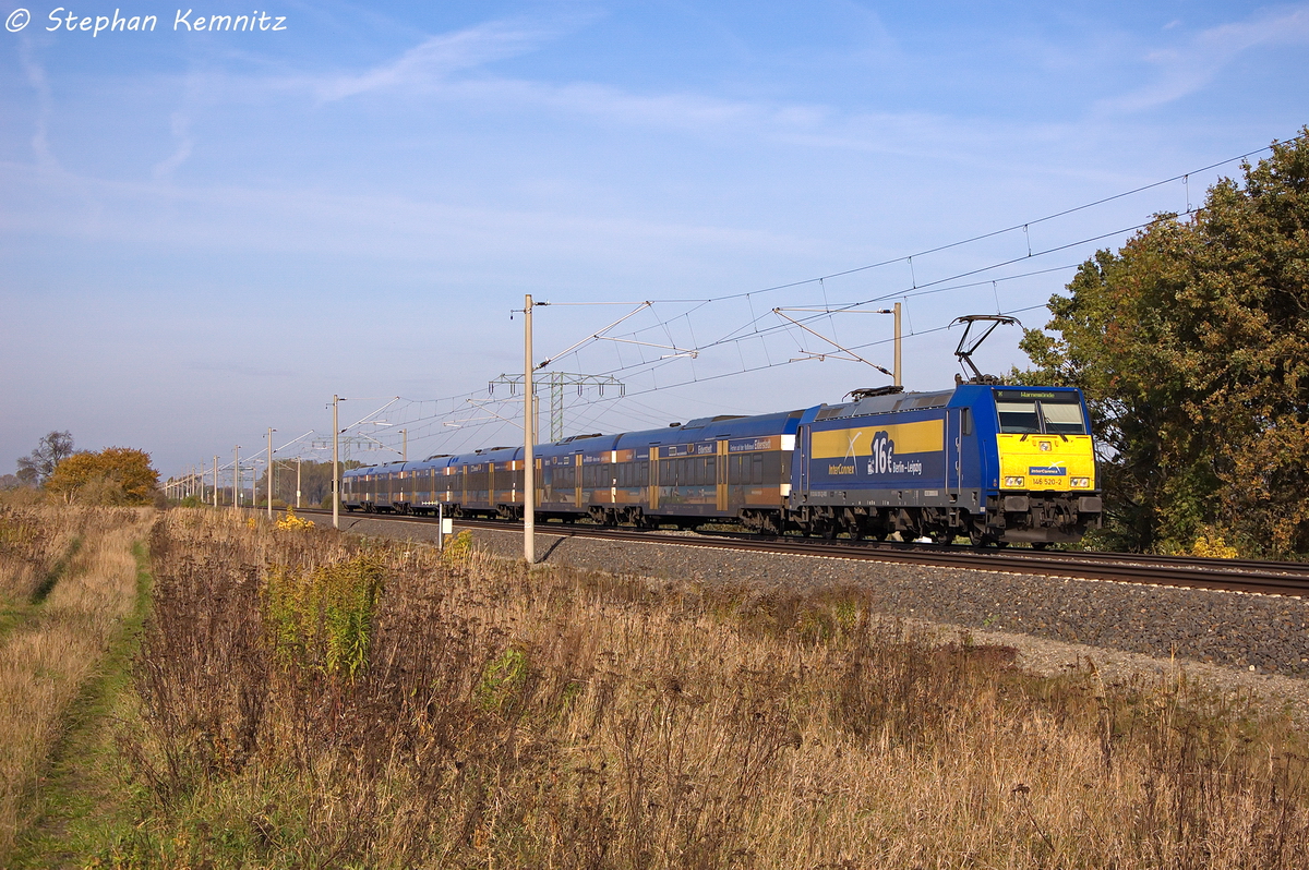 146 520-2 Captrain Deutschland GmbH mit dem Interconnex (X 68903) von Leipzig Hbf nach Warnemnde in Vietznitz. 22.10.2013