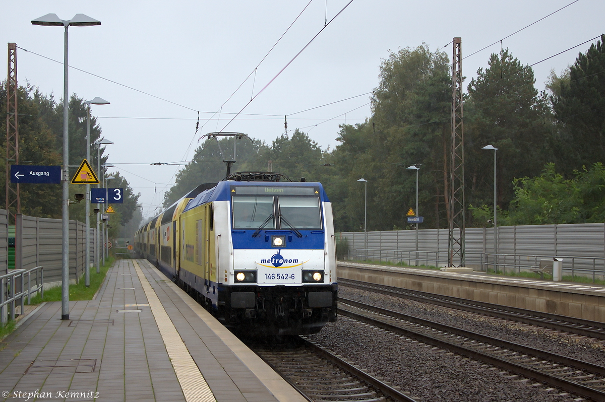 146 542-6  Uta Gezork  metronom Eisenbahngesellschaft mbH mit dem metronom (ME 82117) von Hamburg Hbf nach Uelzen, bei der Einfahrt in Bienenbüttel. 09.09.2014