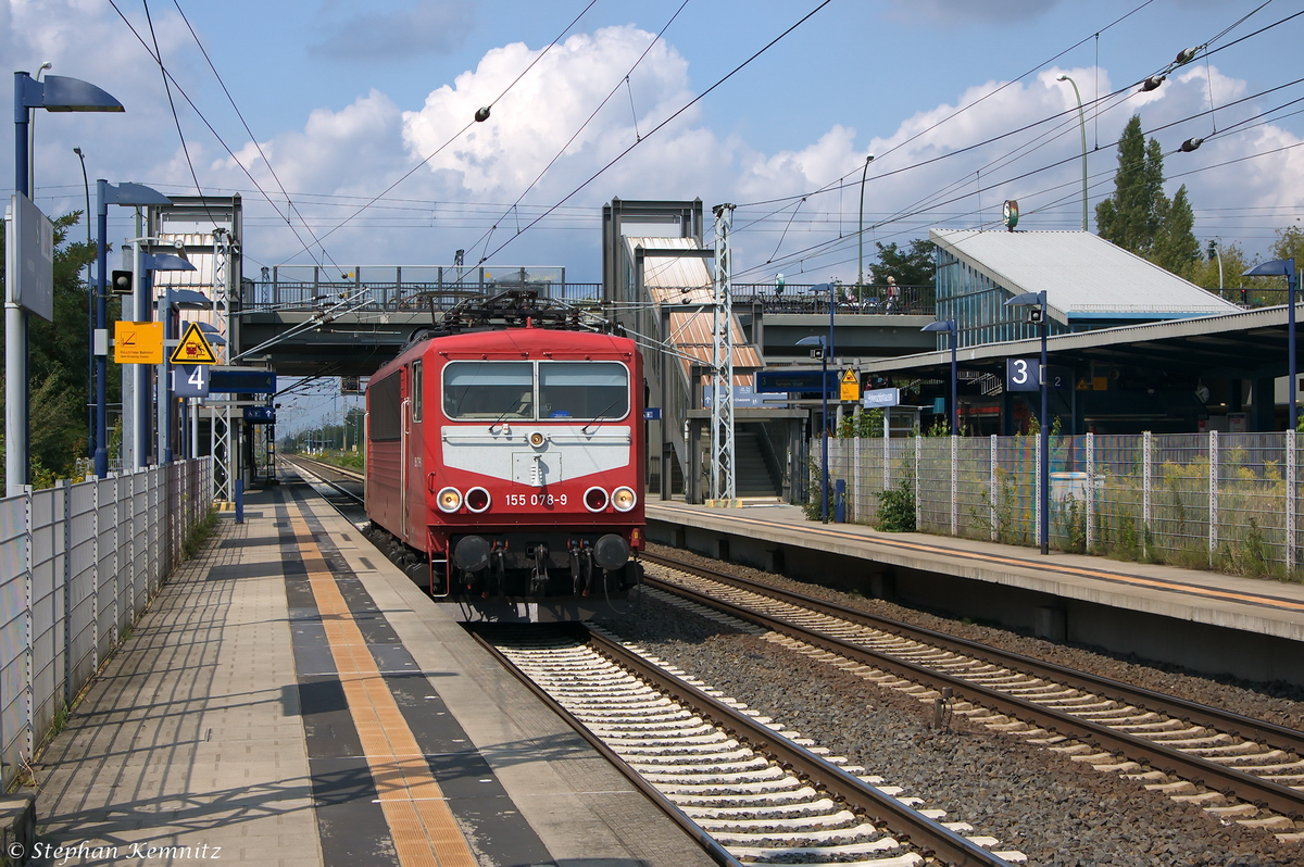 155 078-9 LEG - Leipziger Eisenbahnverkehrsgesellschaft mbH fuhr solo durch Berlin-Hohenschönhausen weiter in Richtung Biesdorfer Kreuz. 21.08.2014