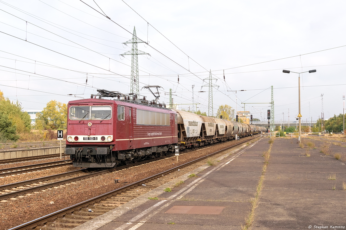 155 103-5 CLR - Cargo Logistik Rail Service GmbH mit einem Getreidezug in Berlin-Schönefeld Flughafen und fuhr weiter in Richtung Glasower Damm. 09.10.2018