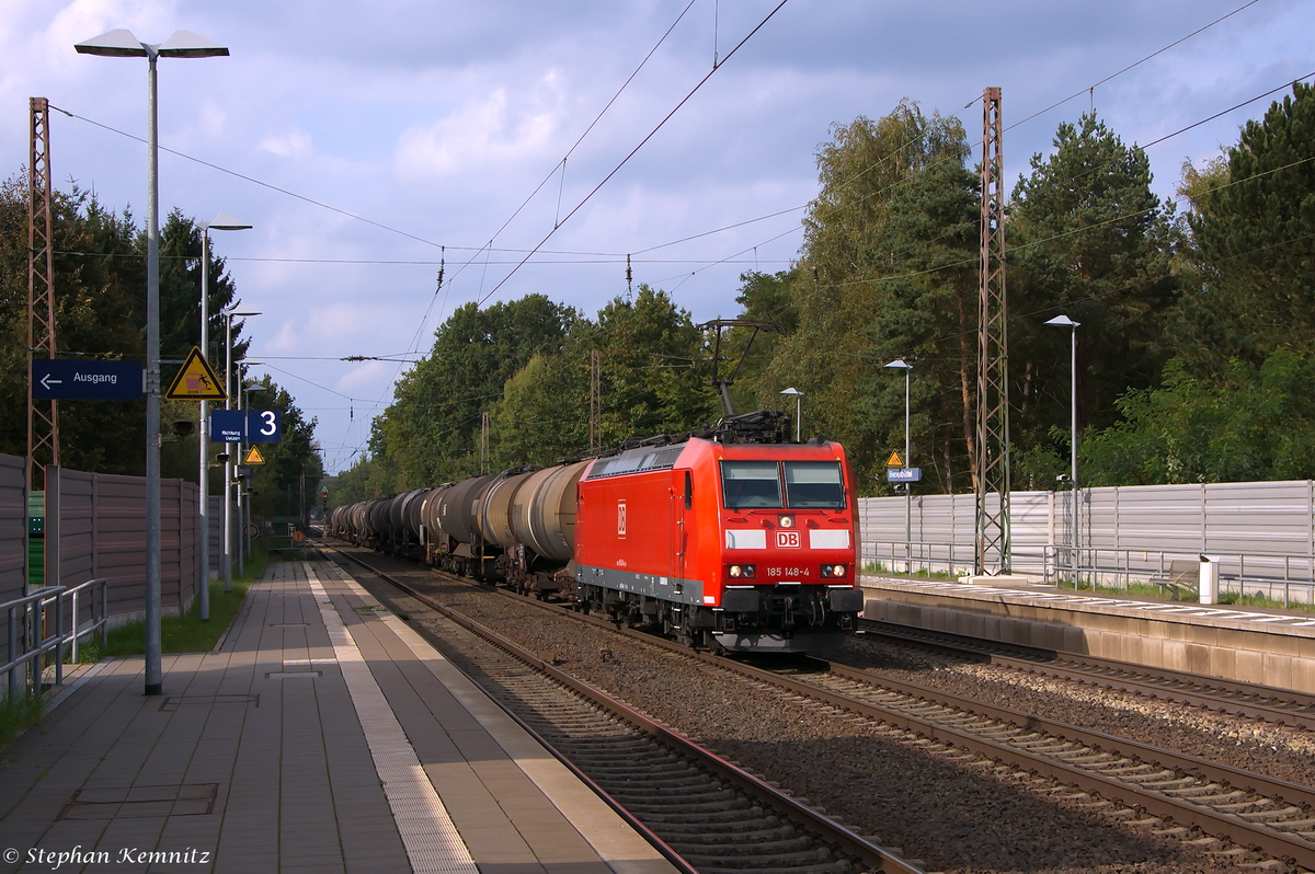 185 148-4 DB Schenker Rail Deutschland AG mit einem Kesselzug  Erwärmter, flüssiger Stoff, entzündbar, mit einem Flammpunkt über 61 °C, bei oder über seinem Flammpunkt  in Bienenbüttel und fuhr weiter in Richtung Uelzen. 29.09.2014