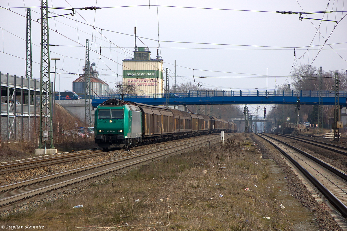 185 517-0 ecco-rail GmbH mit einem H-Wagen Ganzzug in Tostedt und fuhr weiter in Richtung Bremen. 17.03.2015