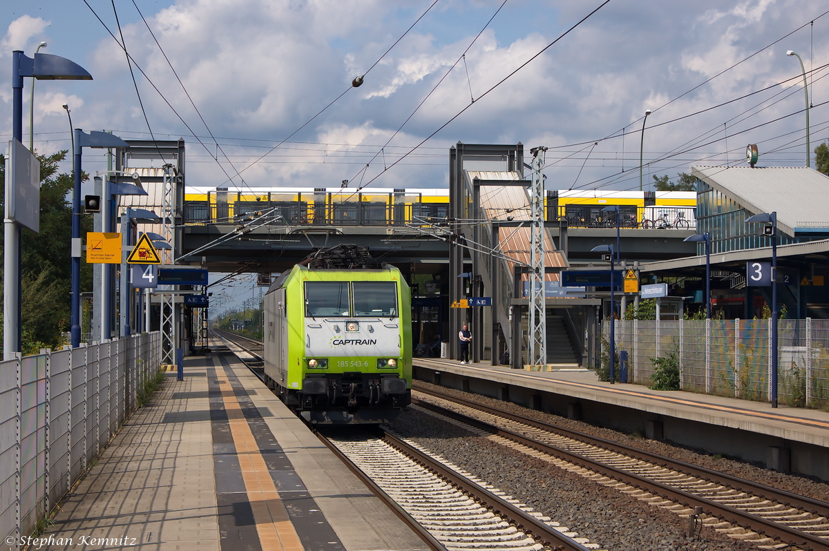 185 543-6 Captrain Deutschland GmbH für ITL - Eisenbahngesellschaft mbH fuhr solo durch Berlin-Hohenschönhausen weiter in Richtung Biesdorfer Kreuz. 21.08.2014