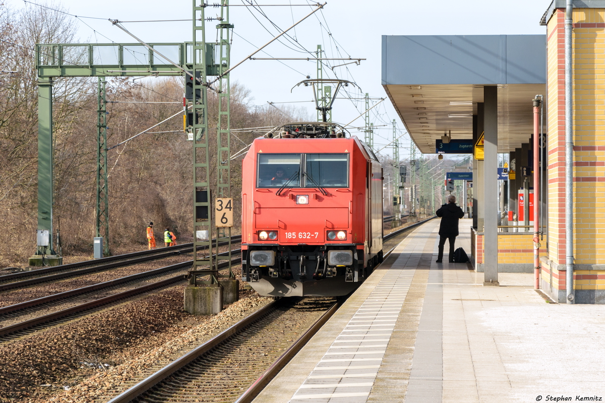 185 632-7 RheinCargo GmbH kam solo durch Berlin Jungfernheide und fuhr nach Berlin Westhafen weiter. 03.03.2017