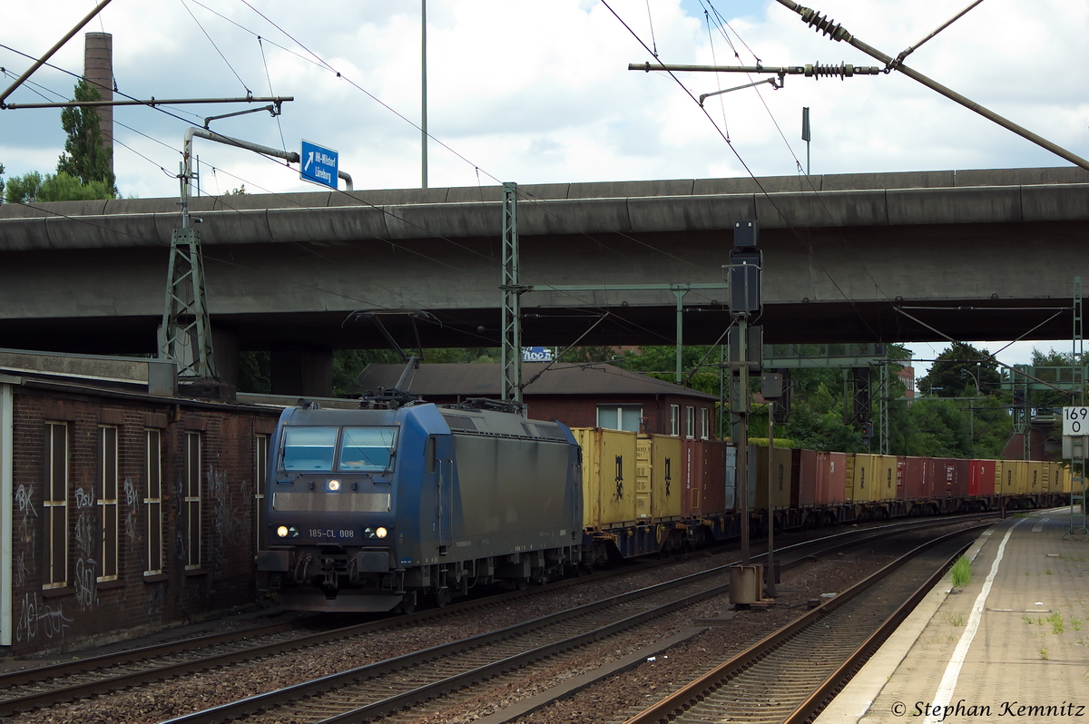 185-CL 008 (185 508-9) Alpha Trains für VPS - Verkehrsbetriebe Peine-Salzgitter GmbH mit einem Containerzug in Hamburg-Harburg und fuhr in Richtung Maschen weiter. 12.07.2014