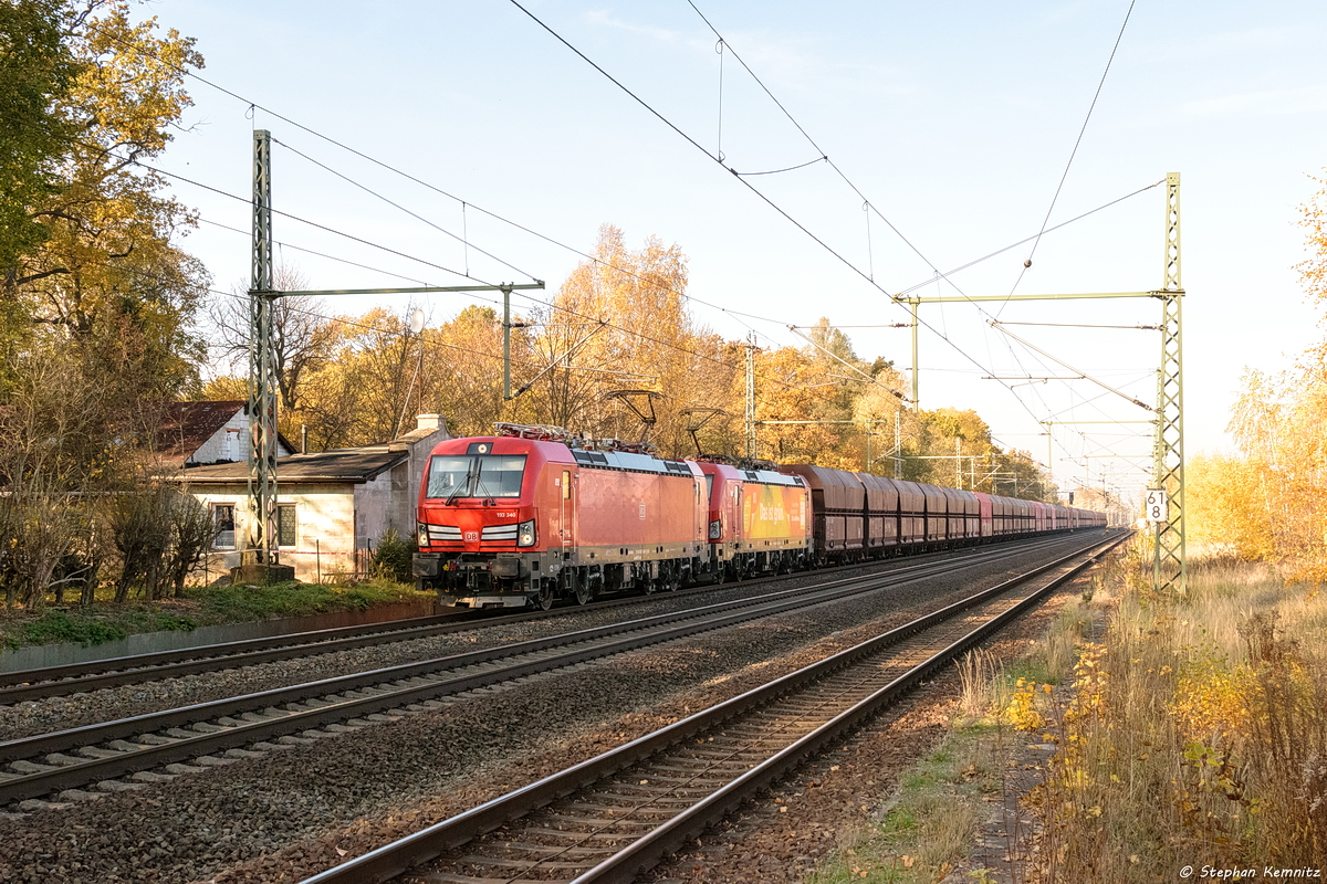 193 340-7 & 193 310-0 DB Cargo mit einem Erzzug von Hamburg nach Ziltendorf in Friesack. 06.11.2018