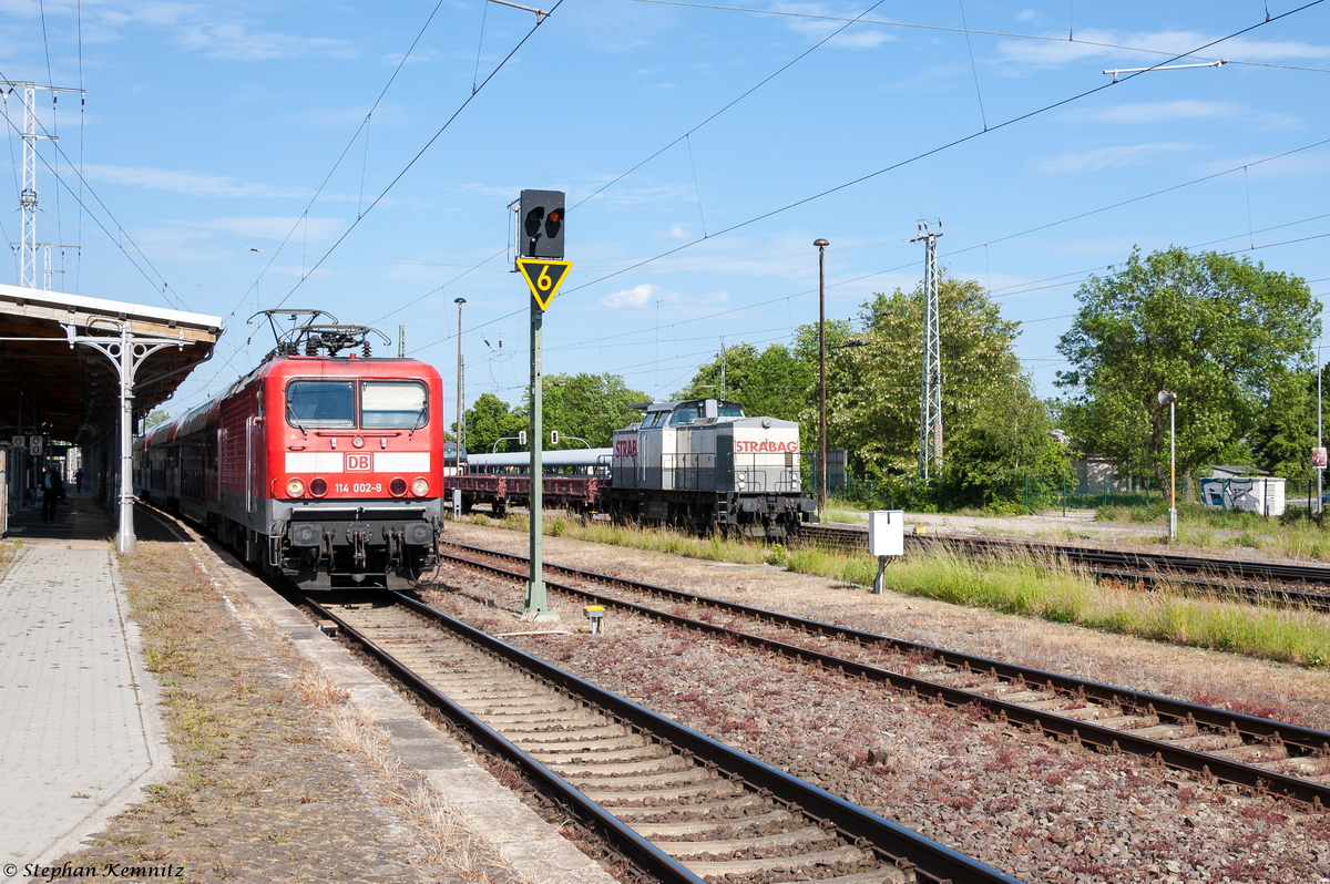 203 841-2 STRABAG Rail GmbH mit einem Güterzug aus Richtung Rathenow kommend in Stendal. Nach dem Umsetzen ging es in Richtung Magdeburg weiter. 31.05.2015