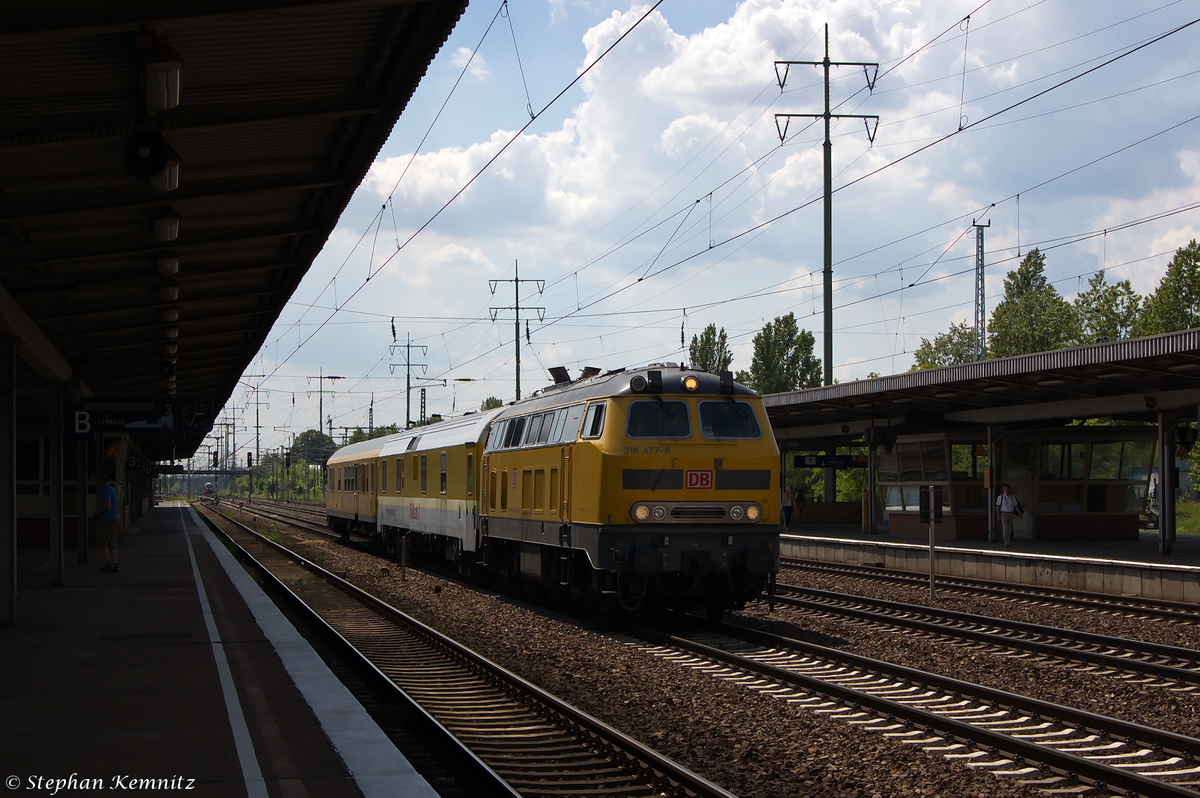 218 477-8 DB Netz AG mit einem Messzug, bei der Durchfahrt in Berlin-Schönefeld Flughafen und fuhr in Richtung Grünauer Kreuz weiter. 20.05.2014