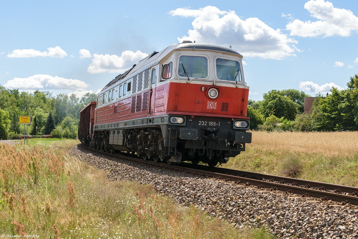 232 189-1 DB Cargo mit einem gemischtem Güterzug von Brandenburg Altstadt nach Seddin in Pritzerbe. 21.07.2020