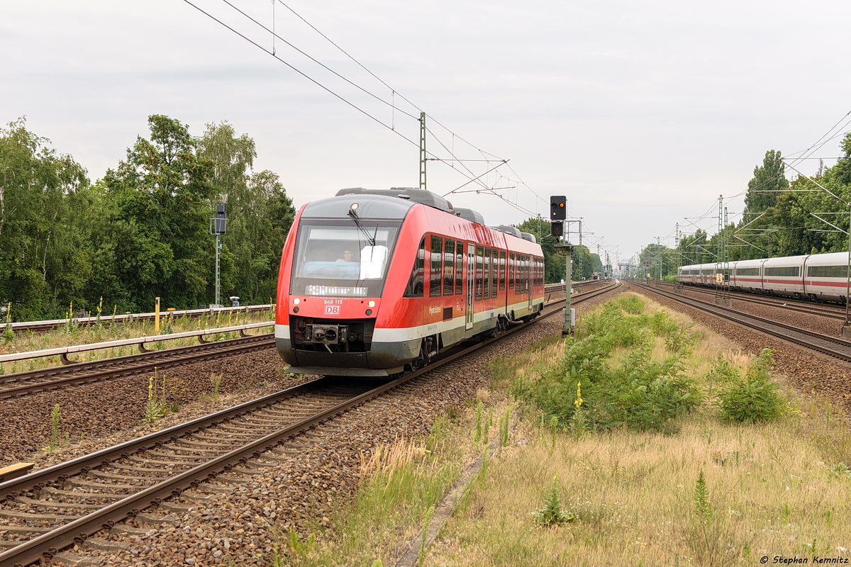 648 115-3 als RE6  Prignitz-Express  (RE 3604) von Berlin Gesundbrunnen nach Hennigsdorf(b Berlin), bei der Einfahrt in Berlin Jungfernheide. 18.07.2018
