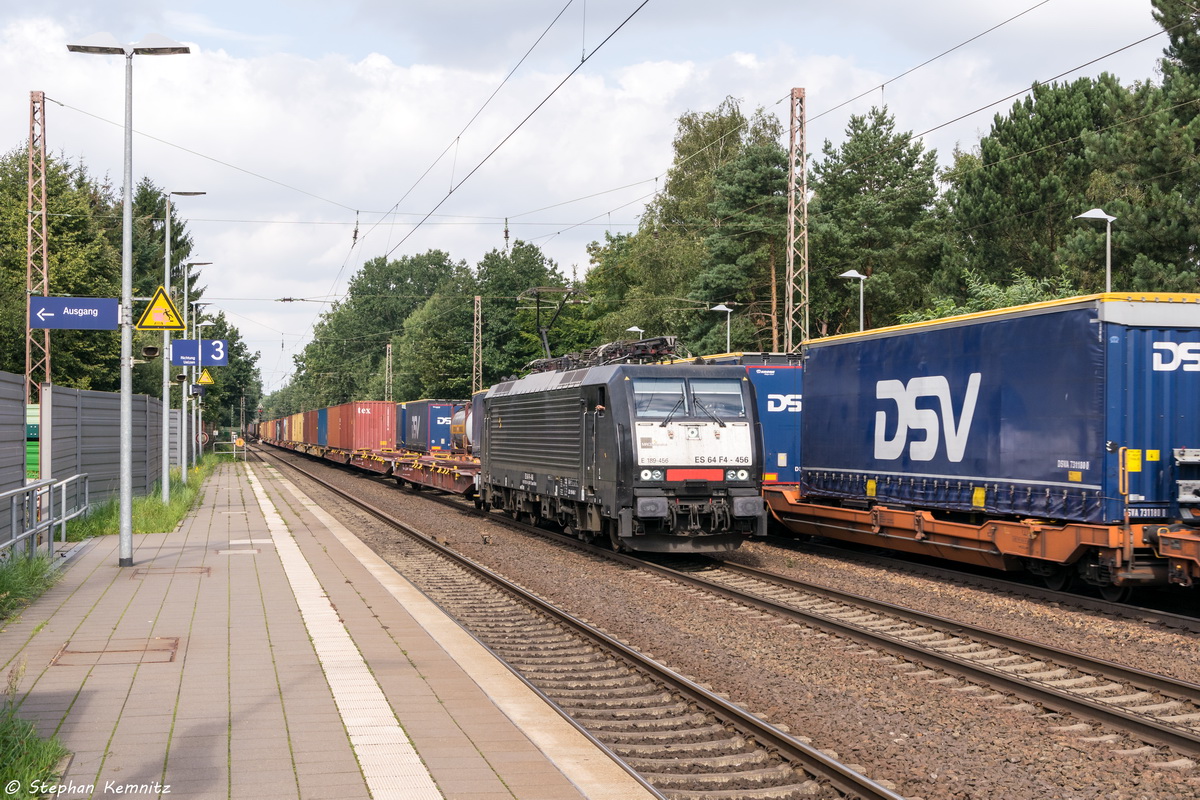 ES 64 F4 - 456 (5170 030-8) MRCE Dispolok GmbH mit einem Metrans Containerzug in Bienenbüttel und fuhr weiter in Richtung Uelzen. Netten Gruß an den Tf! 04.09.2015