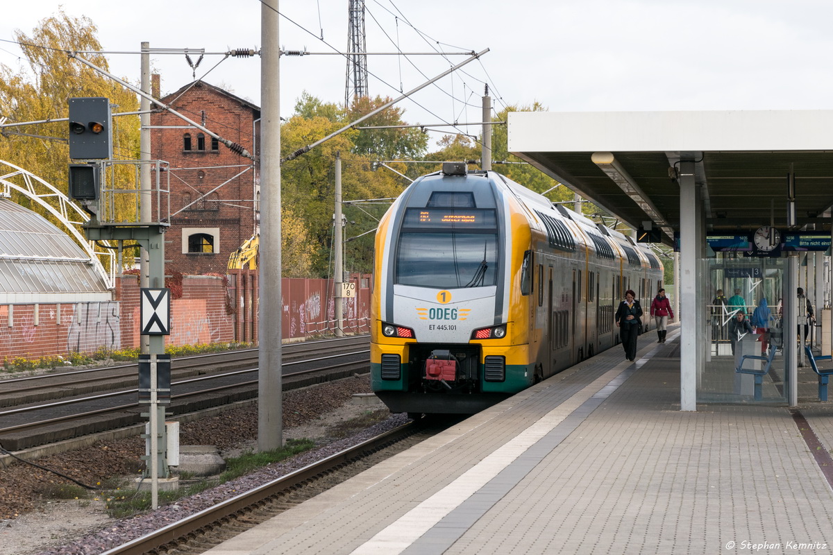 ET 445.101 (445 101-9) ODEG - Ostdeutsche Eisenbahn GmbH als RE4 (RE 79521) von Rathenow nach Jüterbog in Rathenow. 23.10.2015