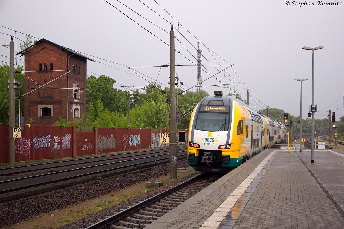 ET 445.102 (445 102-7) ODEG - Ostdeutsche Eisenbahn GmbH als RE4 (RE 84029) von Rathenow nach Ludwigsfelde, bei der Ausfahrt aus Rathenow. 09.05.2014