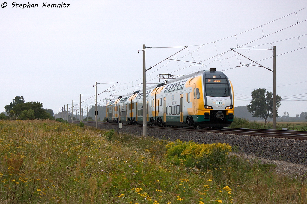 ET 445.107 (445 107-6) ODEG - Ostdeutsche Eisenbahn GmbH als RE2 (RE 37370) von Wismar nach Cottbus in Vietznitz. 17.08.2013
